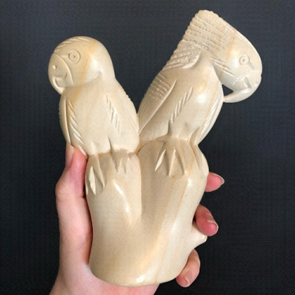Handcarved Cream Soapstone Parrot Love Birds Exotic Sculpture Island Decor